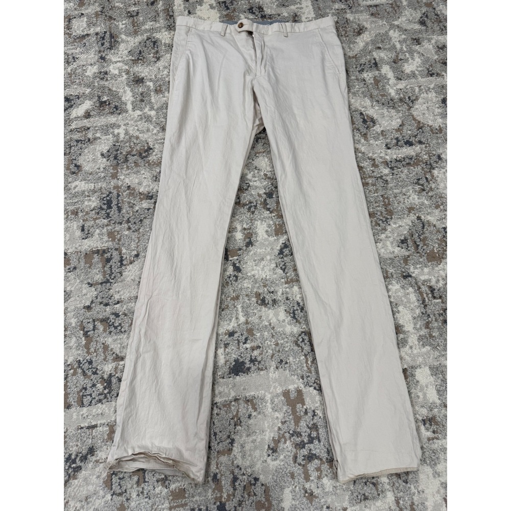 Peter Millar Collection Perfect Poplin Pants‎ 38 Mens Beige Cotton Silk Stretch